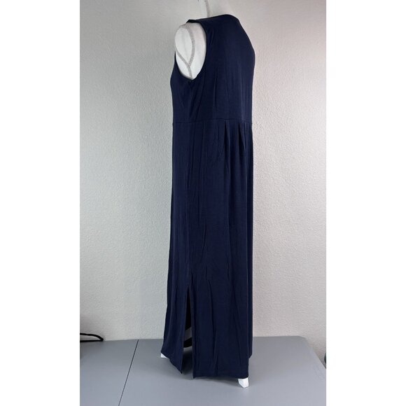 J. Jill women's small navy jersey knit‎ pleated maxi dress casual flowy stretch - Picture 5 of 7